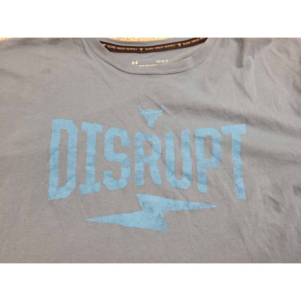 Under Armour Project Rock Shirt Mens Large Blue Disrupt Logo Performance Cropped - Picture 4 of 14